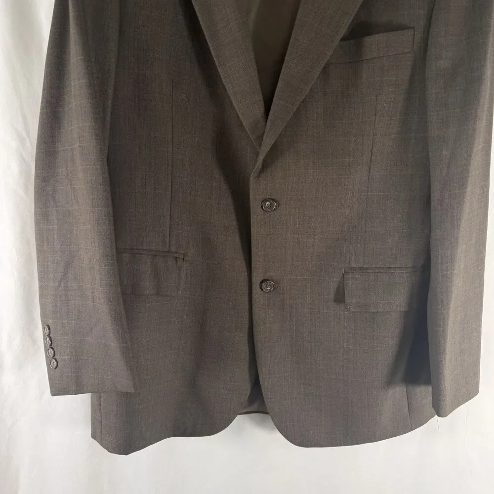 Jos A Bank Wool Cashmere Blazer Men's 41 Brown Plaid 2 Button Front Inner Pocket